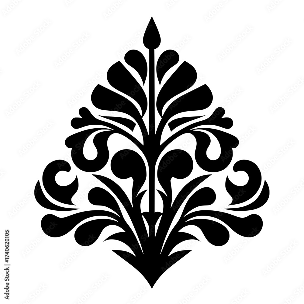 Obraz premium Black Vector Damask Ornament - Luxury Classic Royal Flora Motif