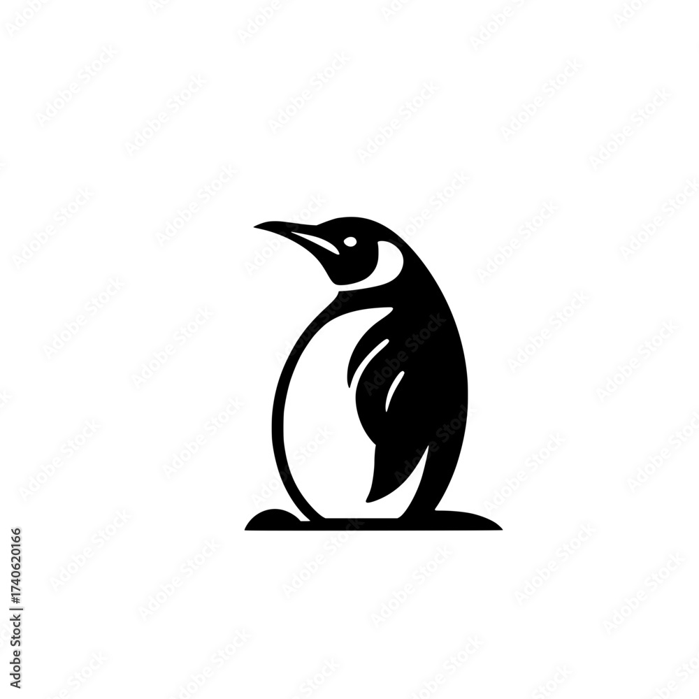 Obraz premium Black silhouette vector illustration of a standing penguin. 