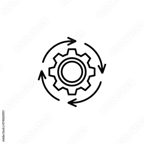 Gear with circular arrows indicating process or workflow