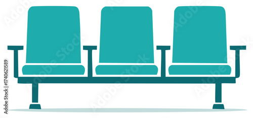 Vector illustration of teal chairs in a row, seating furniture concept, waiting room design.