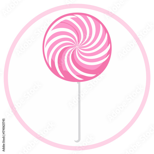 Pink and White Swirl Lollipop Candy on Stick Sweet Treat Vector Illustration