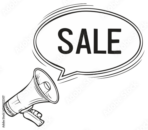 Sale Announcement with Megaphone and Speech Bubble on Promotion