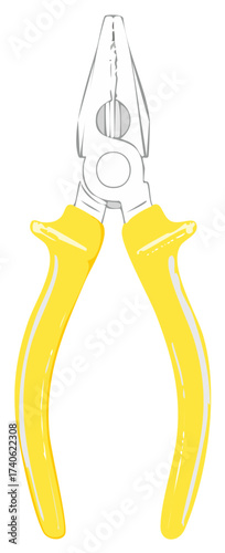 Yellow handled combination pliers illustration flat design tool