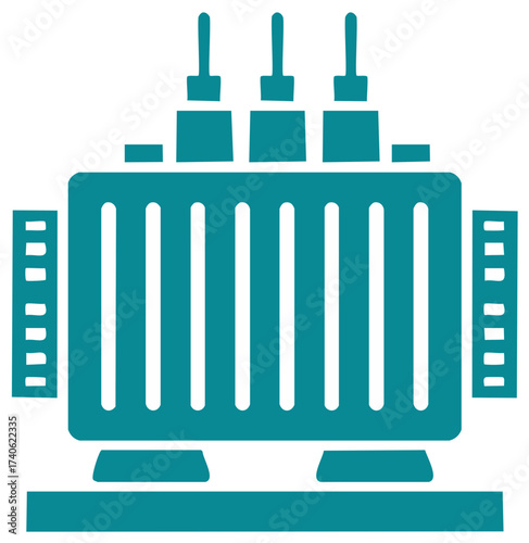 Teal Electrical Power Transformer Icon Flat Vector Illustration for Energy Transmission and Distribution