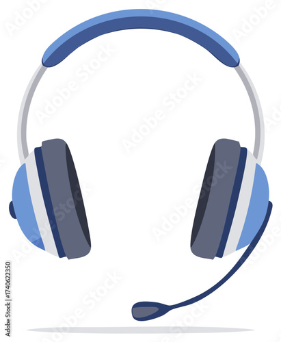 Blue headset with microphone for call center or gaming support vector illustration