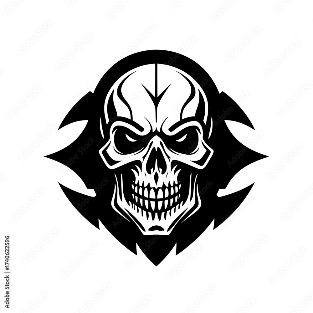 Fototapeta premium Threatening Skull Mascot with Fiery Eyes