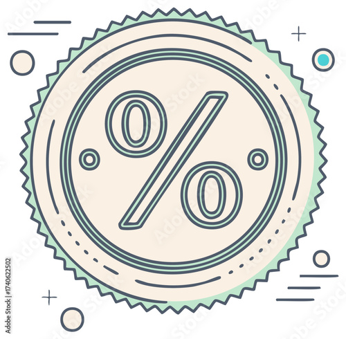 Percentage Badge - Isolated Icon Illustration of Discount Rate in Circular Shape with a Jagged Edge Design