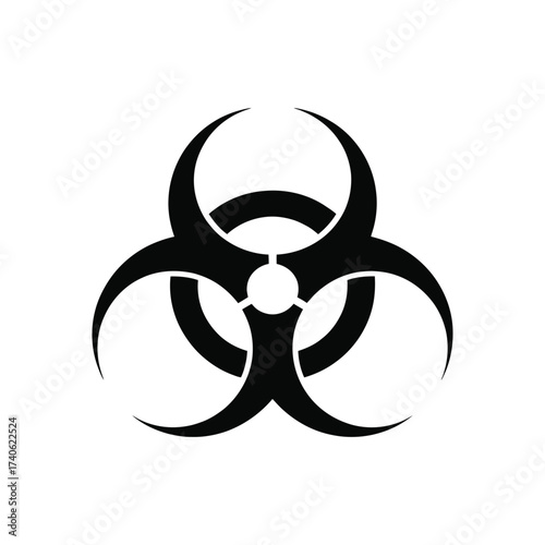 Black biohazard symbol on a white background