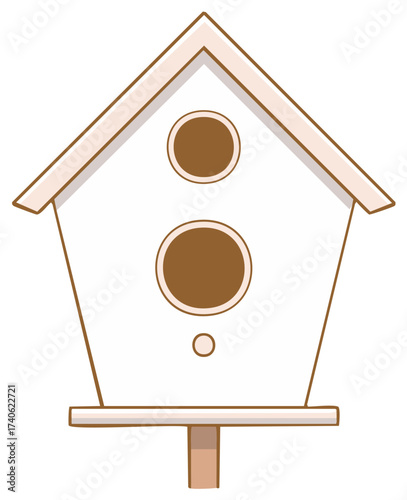 Minimalistic illustration of a birdhouse with two entrance holes and a roofline