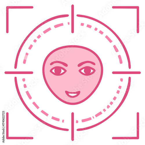 Pink Face Inside of Crosshairs Target With Smile Design, Graphic Human Target Concept Icon