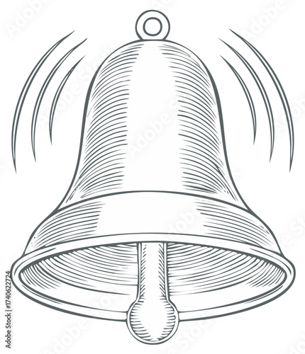 Hand drawn illustration of a classic ringing bell in an old engraving style