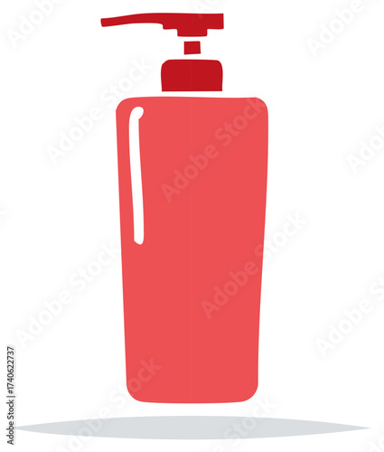 Red pump bottle dispenser for soap or lotion hand drawn vector illustration