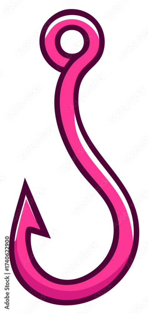 Obraz premium Vibrant pink cartoon style fishing hook illustration for hobby and sport design