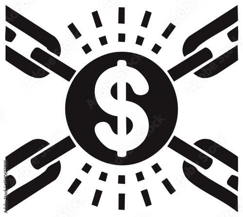 Dollar Symbol Encased in Chains Icon Symbolic of Financial Constraints and Economic Restriction