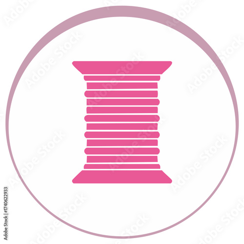 Pink Thread Spool Silhouette in Decorative Circle, Crafting Emblem.