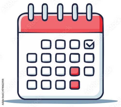 Simple Calendar with Marked Dates and Checkmark Illustration