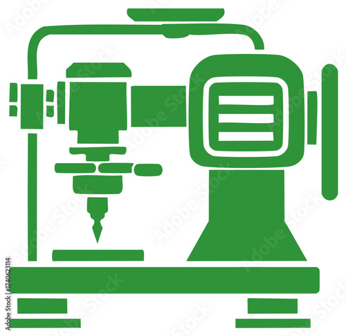 Green milling machine vector icon representing precision engineering and industrial production