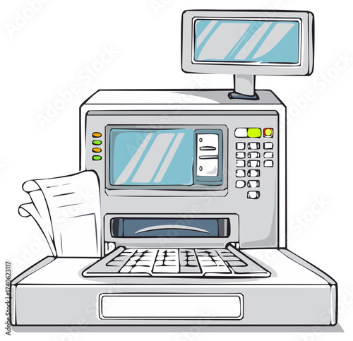 Cartoon ATM Machine Illustration Financial Transaction Banking Automated Teller
