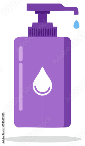 Purple Dispenser Bottle Dispensing Blue Liquid Drop for Hygiene and Cleaning