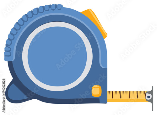 Blue Retractable Measuring Tape Tool Flat Vector Illustration