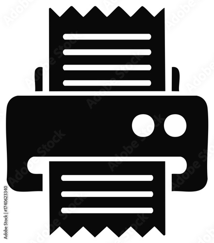 Printer Vector Icon: Printing Documents, Modern Black Silhouette, Office Equipment. Minimal Design