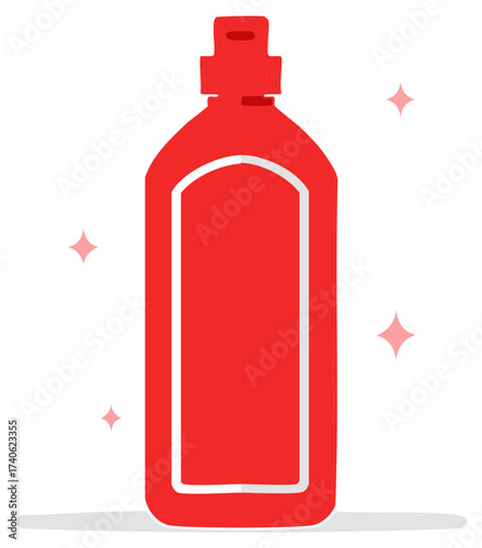 Red Bottle Container Illustration Liquid Dispenser Package Design, Empty Space for Label, Clean and Shiny