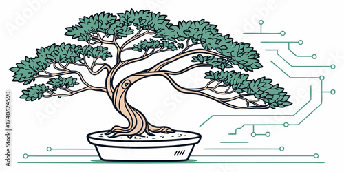 A digitally inspired bonsai tree symbolizing growth and innovation in technology