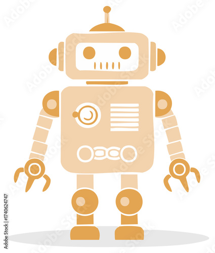Simple orange robot illustration with round eyes and pincer hands representing artificial intelligence