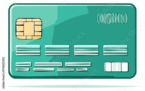 Modern Teal Credit Card with Chip and Magnetic Stripe for Digital Transactions