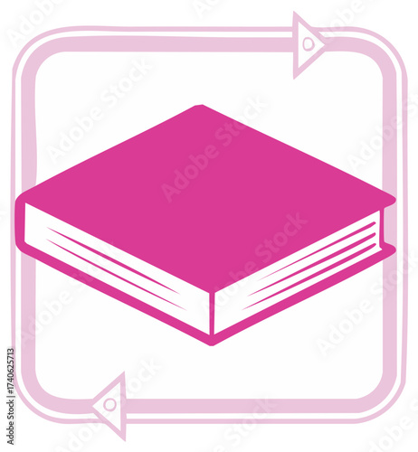 Vector icon of a book with refresh arrows representing knowledge updates, e-learning, and book exchange