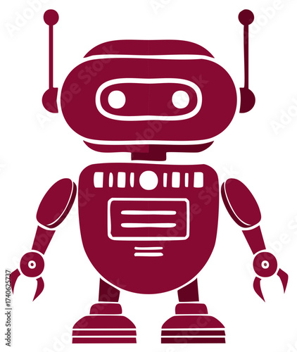 Illustration of a red robot with a retro design and simple silhouette.