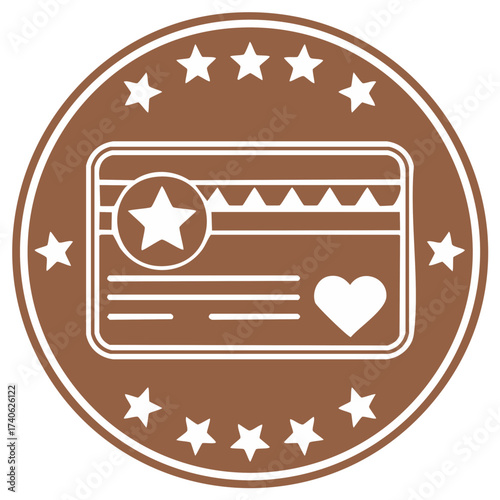 Loyalty program design element with a credit card and stars in a circular frame.