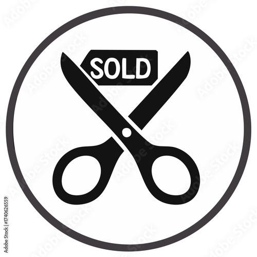 Sold Item Icon Scissors Cut Out Business Closing Shop Sale Purchase Deal