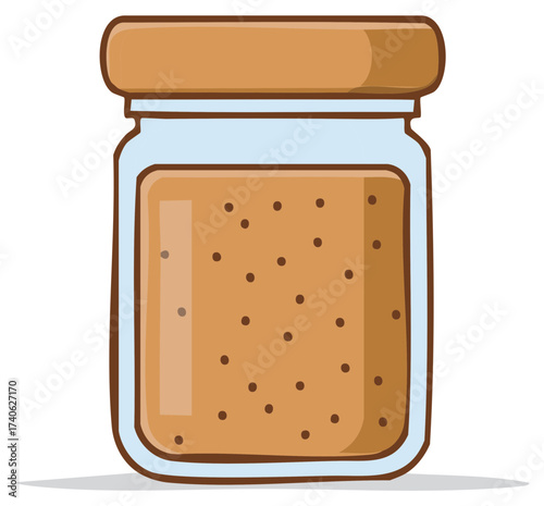 Jar of Peanut Butter with Wooden Lid, Cartoon Illustration, Pantry Item, Food Product, Nut Butter, Breakfast Spread, Lunch Snack