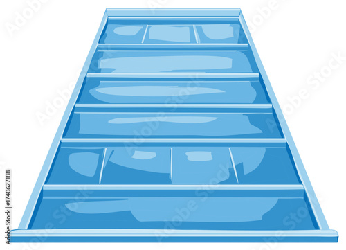 Clean empty modern glass shelves with blue tint and dividers for display