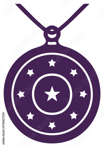 Purple Pendant with Stars Elegant Amulet Talisman Round Necklace with Celestial Star Ornaments