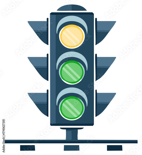 Isolated Traffic Light with Yellow and Green Lights on for Safe Road Crossing Guidance