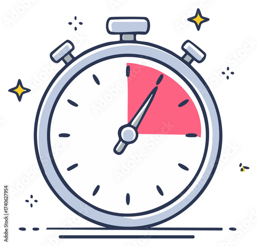 Stylized Stopwatch Icon Timer with Section Filled in Red, Isolated Vector Illustration, Fast Countdown