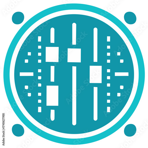 Audio Mixer Console Settings Icon Blue and White Circle Design