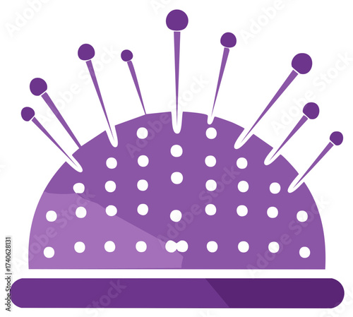 Purple pincushion with pins icon, a simple vector graphic for sewing, tailoring, and crafting projects