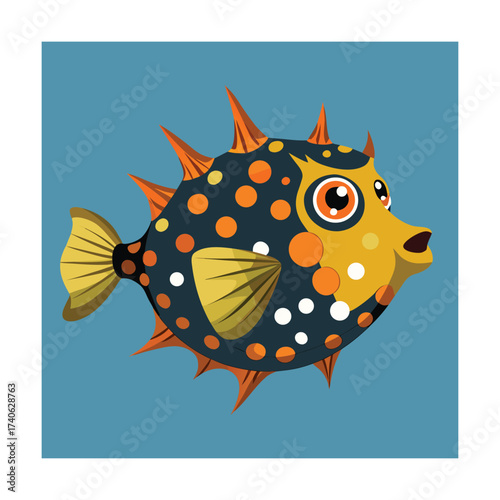 Cartoon Pufferfish with Spikes and Orange Dots illustration