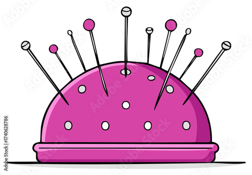 Pink pin cushion with sewing pins, essential tool for sewing and dressmaking projects