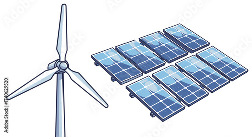 Renewable energy solar panels, wind turbine.Green energy concept