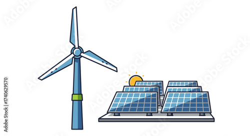 Renewable energy solar panels, wind turbine.Green energy concept