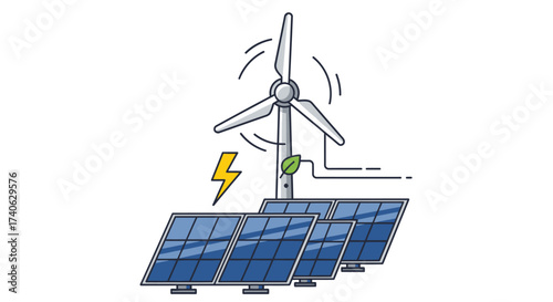 Renewable energy solar panels, wind turbine.Green energy concept