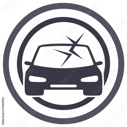 Icon of a car with a cracked windshield, symbol of an auto accident, damage, or insurance claim.