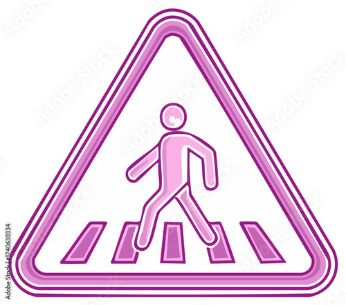 Vibrant Pink Pedestrian Crossing Warning Sign Cartoon Icon