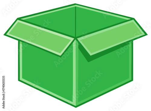 Open green cardboard box illustration for shipping packaging or storage