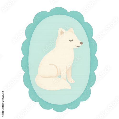 PNG Cute arctic fox illustration framed.