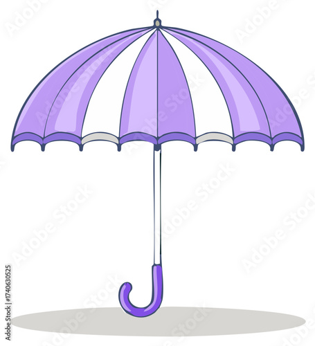 Illustration of a Classic Purple Umbrella with White Stripes for Rain or Sun Protection